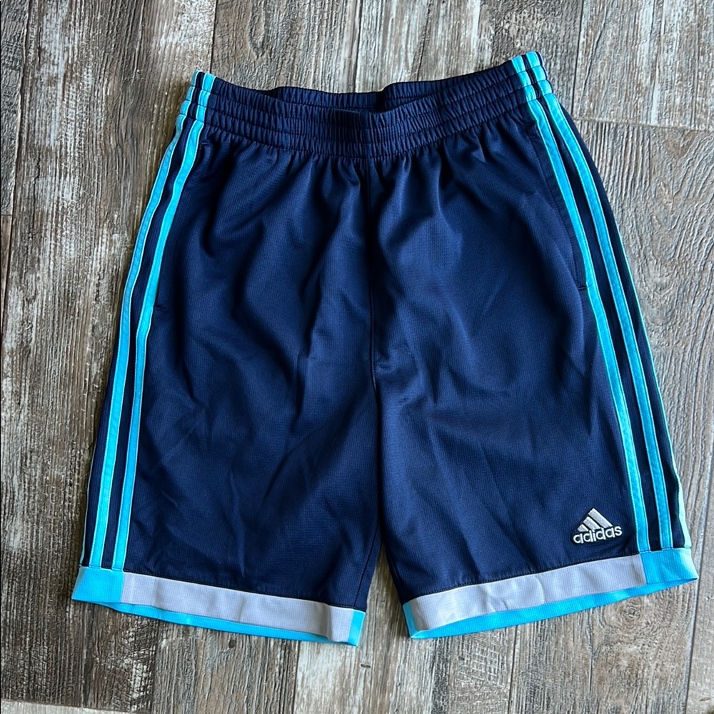 Adidas Dark Blue Shorts with Aqua Stripes